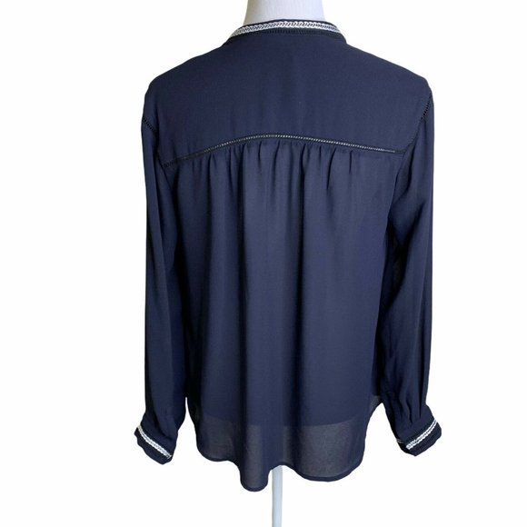 GREYLIN Split Neck Long Sleeve Crochet Trim Blouse - Picture 8 of 11